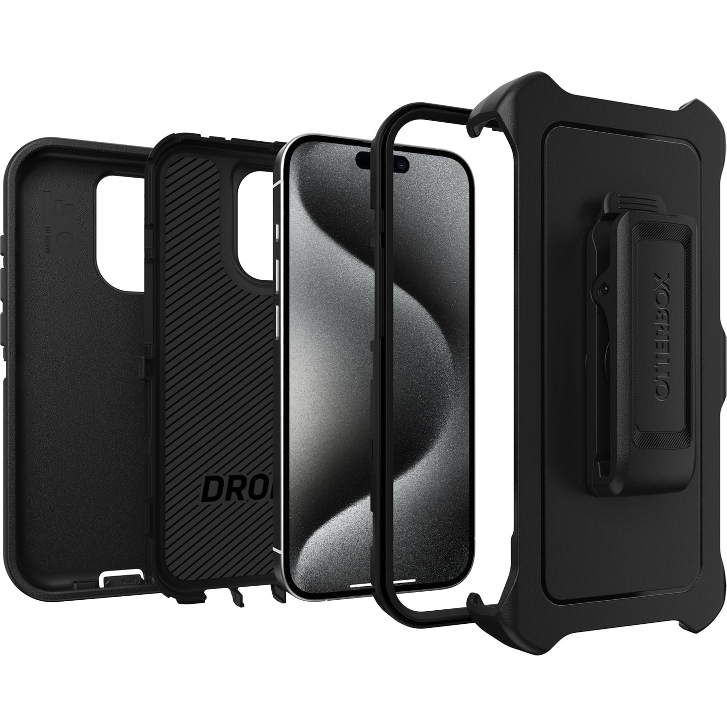OtterBox iPhone 15 Pro (Only) Defender Series Case - Black, screenless, Rugged & Durable, with Port Protection, Includes Holster Clip Kickstand
