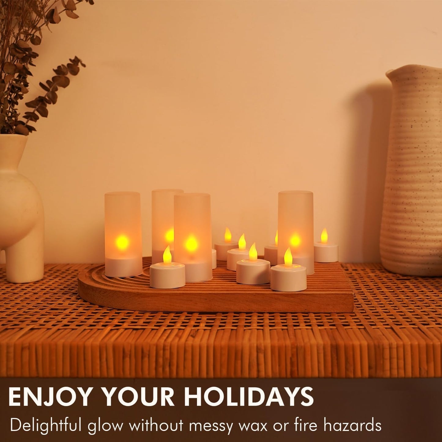 xyseamf 12 PCS LED Rechargeable Tea Lights Candles with Remote and White Base, Battery Operated Tealights with Flickering Flame for Home Wedding Decor
