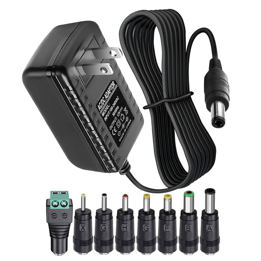 12V 2A 1A Power Supply AC Adapter with 8 Tips, Regulated 12 Volts 2000mA Replacement Charger Cord Cable for LED Strip Light, CCTV Camera, BT Speaker…