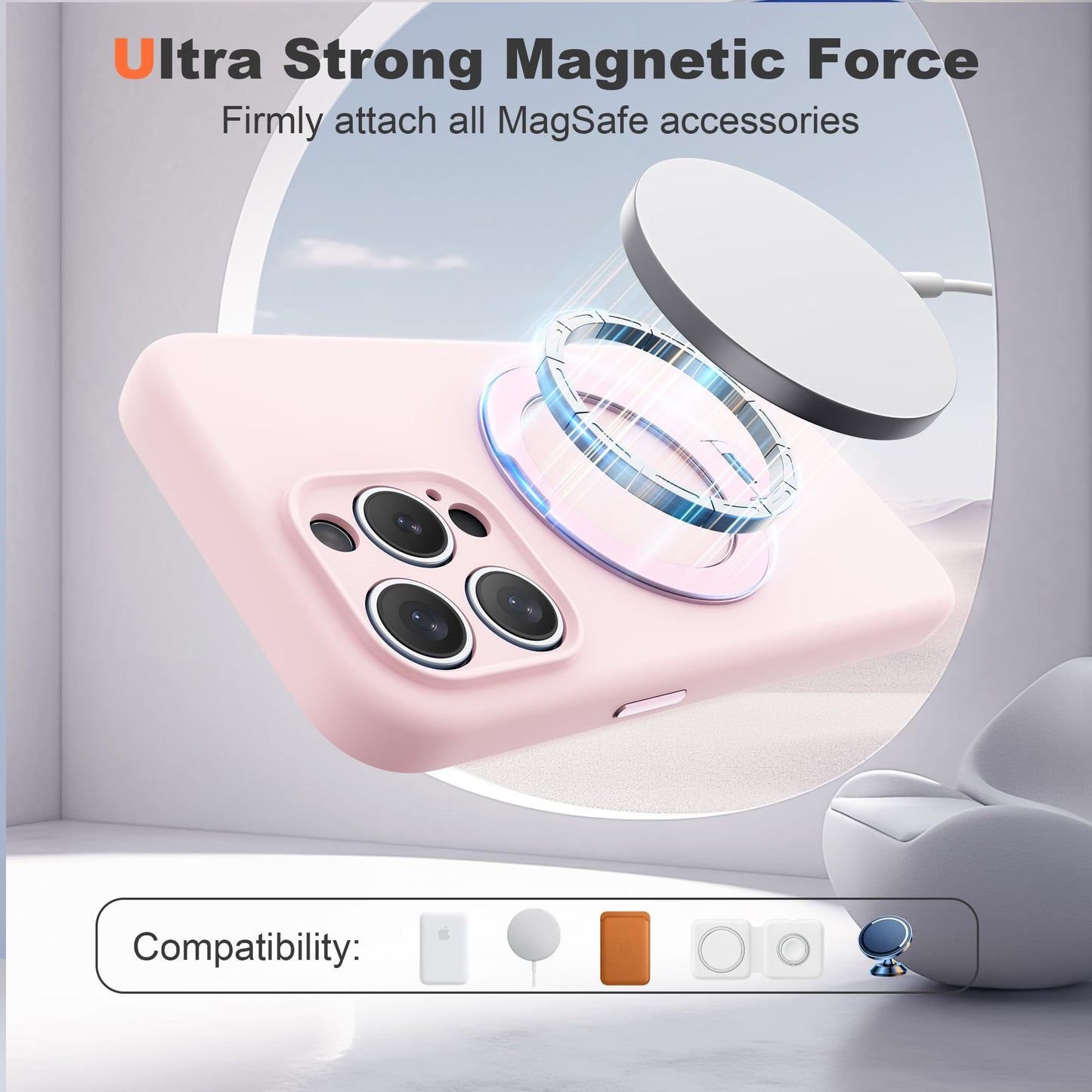 LEKMOTIN Compatible with iPhone 15 Pro Case 6.1'' with 360 Spin Magnetic Ring Stand[Compatible with Mag-Safe] Soft Liquid Silicone 15 Pro Case for Men