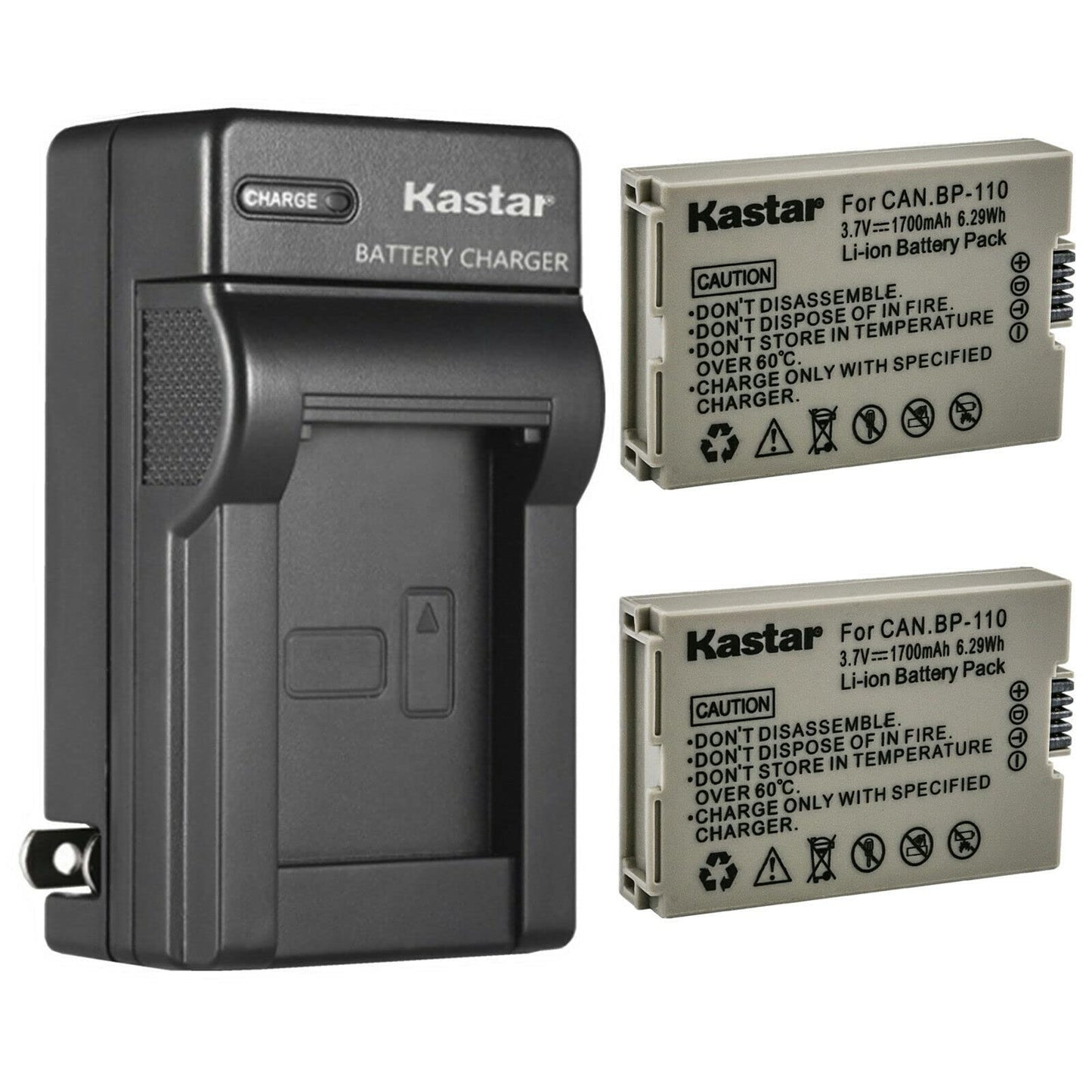 Kastar 2-Pack Battery and AC Wall Charger Replacement for Canon BP110 BP-110 BP110 Battery, CG-110 Charger, Canon VIXIA HF R20 HFR20, VIXIA HF R20
