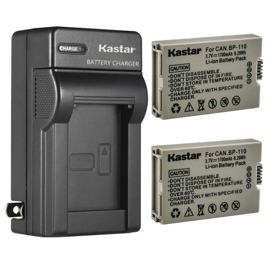 Kastar 2-Pack Battery and AC Wall Charger Replacement for Canon BP110 BP-110 BP110 Battery, CG-110 Charger, Canon VIXIA HF R20 HFR20, VIXIA HF R20