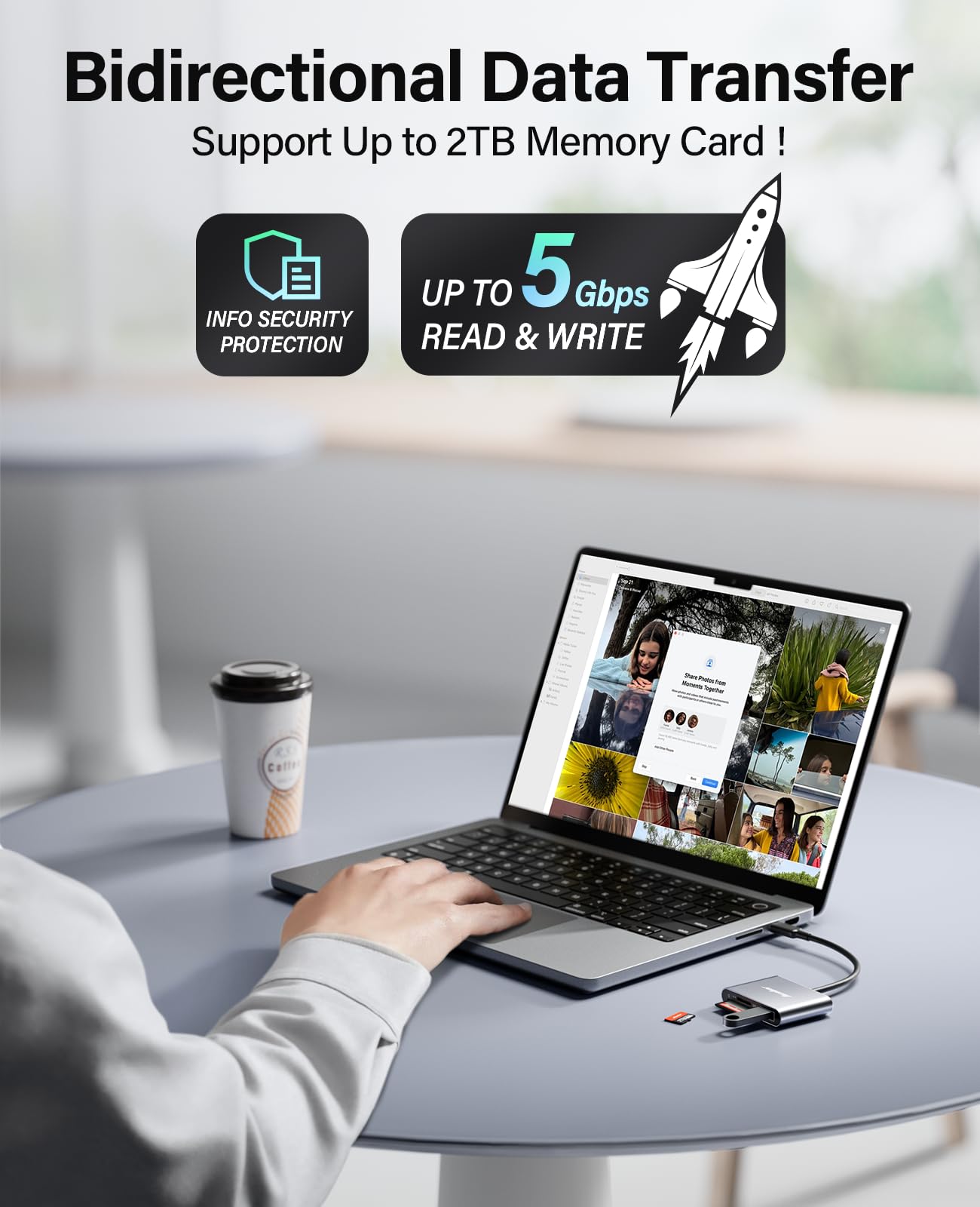 HICOBER 3-in-1 USB-C SD Card Reader, Supports 2TB SD/TF Cards with USB 2.0 Port, Compatible for Android Phones, Tablets, Laptops & iPhone 15,16,17