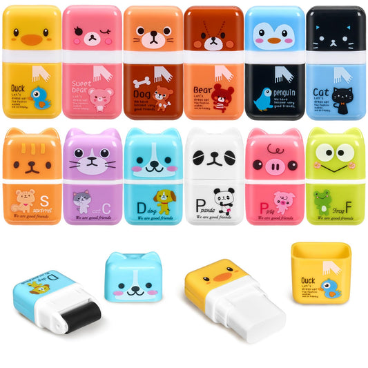 Sooez 12 Pack Pencil Erasers, Cute Erasers Pencil Eraser w/Clean up Roller