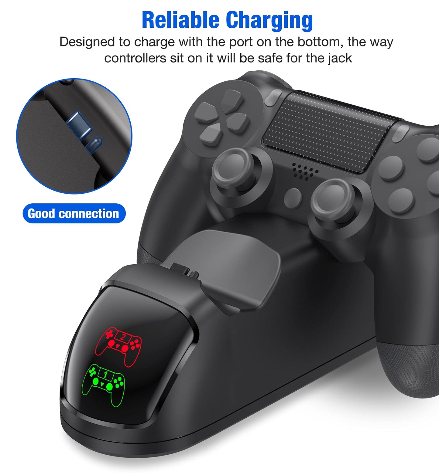 PS4 Controller Charger Dock Station with Charging Cable,1.8Hrs Fast Charge PS4 Remote Charging Station, Replacement for PlayStation 4 Dualshock 4