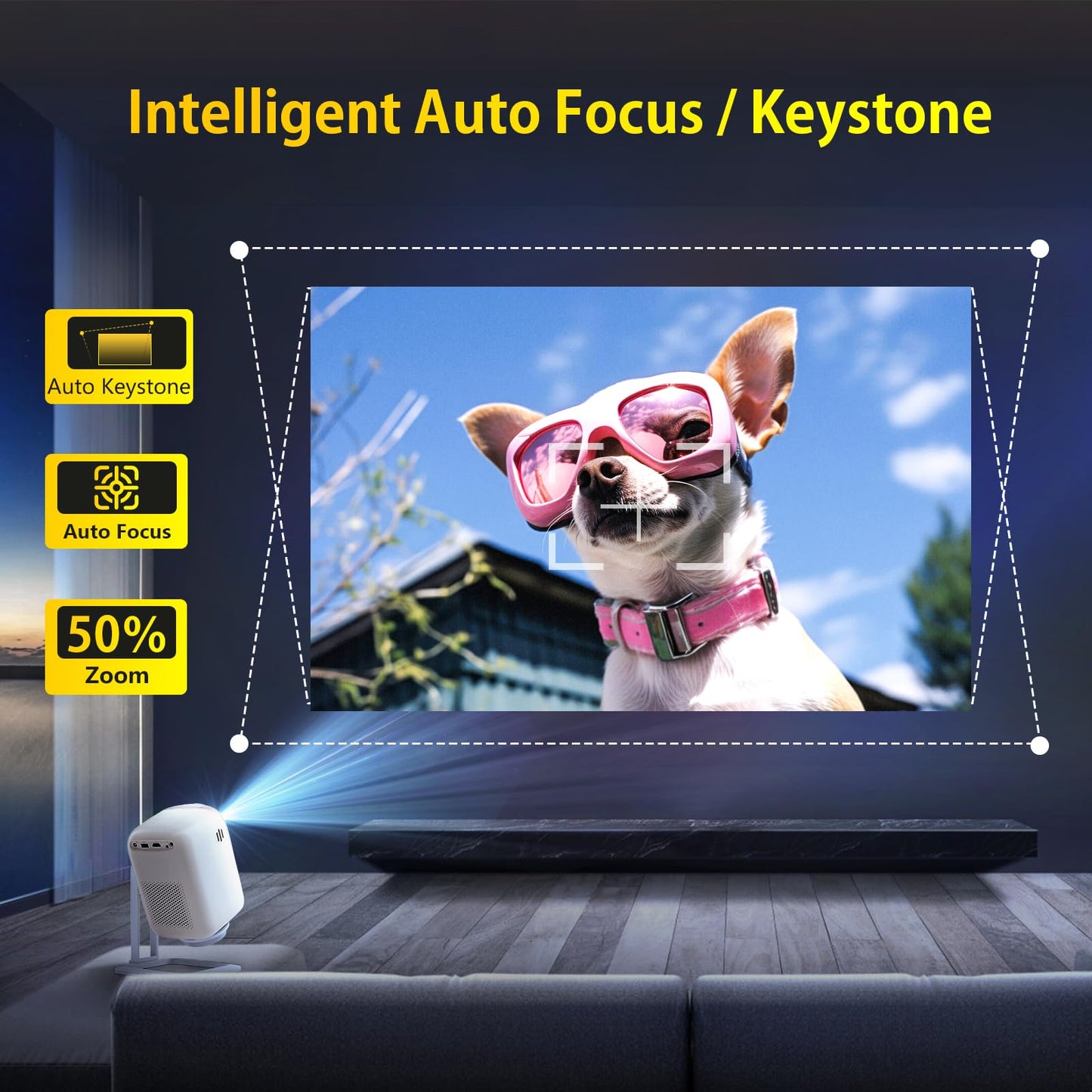 Kinhank 2026 Portable Smart Video Projector,450 ANSI Lumens, 4K Native 1080P, Auto Focus & Auto Keystone,WiFi 6,BT5.2, Outdoor Movie Projector