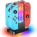 Wenocally Switch Controller Charger Dock Compatible with Nintendo Switch for Joycons & OLED Model with 6 RGB Light Mode, Charging Station for Wii