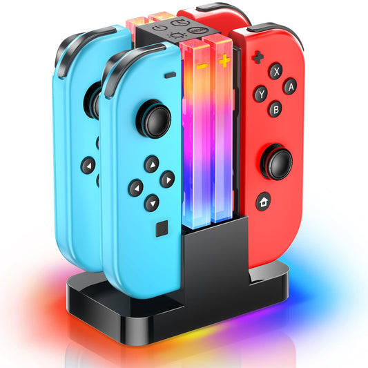 Wenocally Switch Controller Charger Dock Compatible with Nintendo Switch for Joycons & OLED Model with 6 RGB Light Mode, Charging Station for Wii