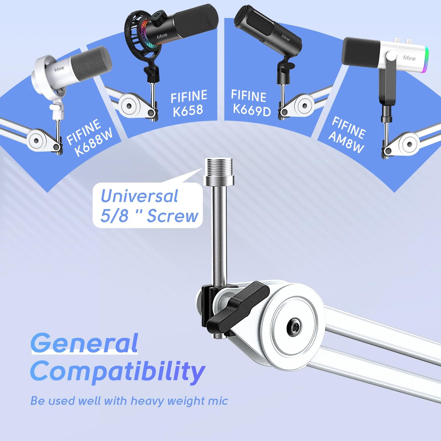 FIFINE Microphone Boom Arm Stand, Metal Heavy Duty Mic Stand, Scissor Suspension Adjustable Boom Arm for Podcast Recording Streaming Gaming, with Desk