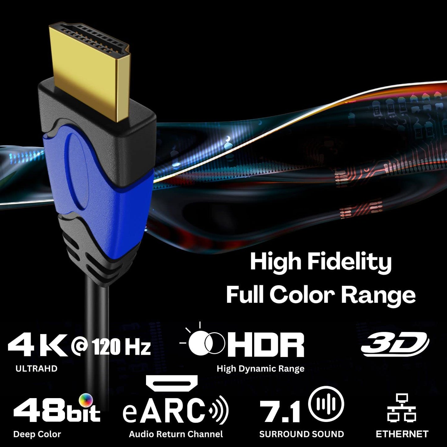 TNP 4K HDMI Cable Right Angle 90 Degree (15FT) - High Speed 18GBPs HDMI Wire Cord Support 4K 60Hz 2K 2160p 1440p 1080p 3D ARC/eARC Ethernet For Video
