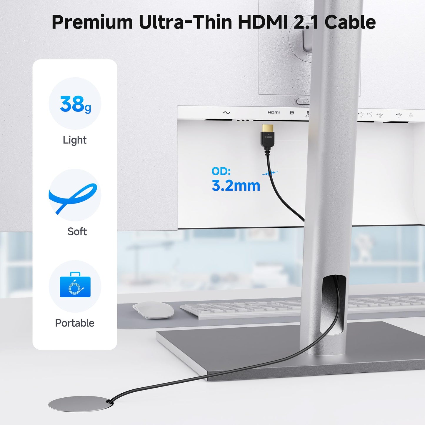 Cable Matters [Ultra High Speed HDMI Certified] 48Gbps Ultra Thin HDMI 2.1 Cable - 4.9ft, Supports [8K@60Hz, 4K@240Hz, HDR & Dolby Vision], Slim