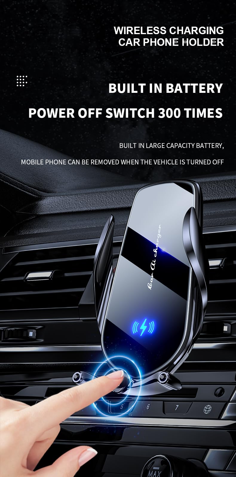 WALkfb Wireless Car Charger, 15W Fast Charging Auto Clamping Car Charger Cell Phone Holder, Universal Hands-Free Car Charger Holder, Vent Touch