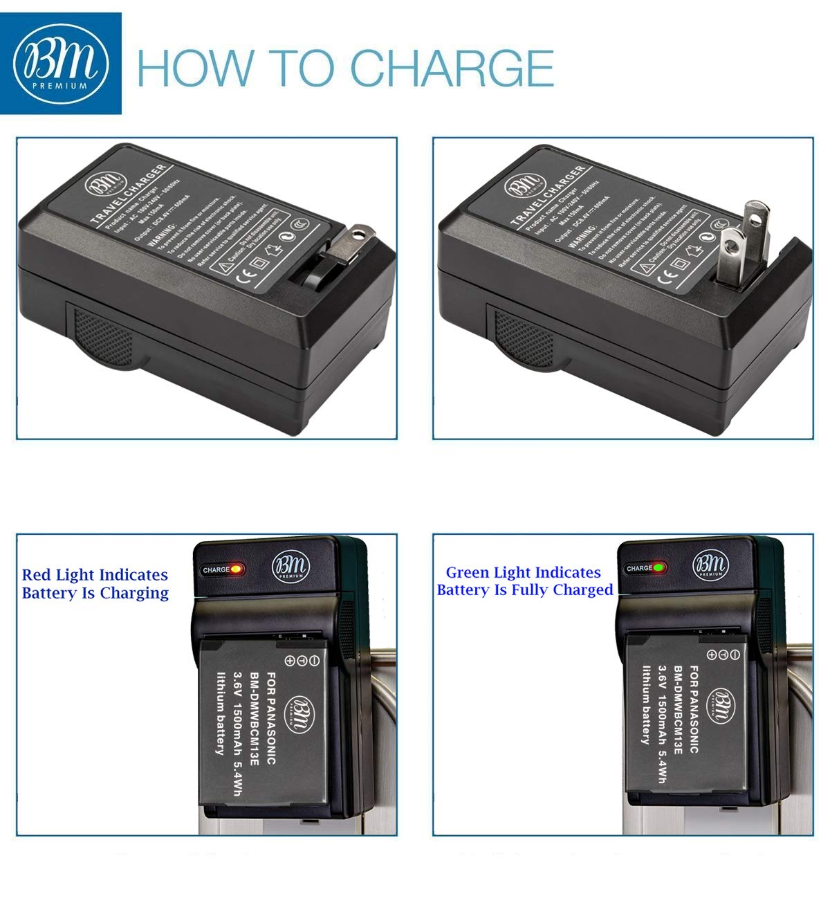 BM Premium DMW-BCM13E Battery and Charger for Panasonic Lumix DC-TS7, DMC-FT5A, LZ40, TS5, TS6, TZ37, TZ40, TZ41, TZ55, TZ60, DMC-ZS27, DMC-ZS30