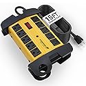 Fosmon 10-Outlets Heavy Duty Power Strip Metal Surge Protector with 3150 Joules & 15 Amps, 15-FT Wall Mountable Extension Cord for Garage, Workshop