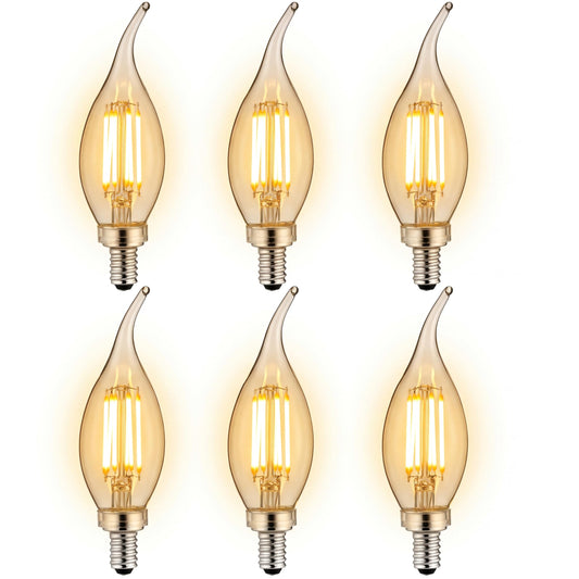 Sunlite LED Filament CA11 Flame Tip Chandelier Light Bulb, 5 Watts (60W Equivalent), 600 Lumens, Candelabra Base (E12), Edison Style, Dimmable, ETL