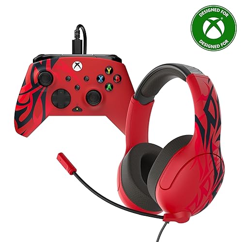 PDP Gaming Xbox Series X|S Red Bundle: REMATCH Wired Gamepad Controller & AIRLITE Wired Headset with Mic, Licensed Xbox One Gamepad, Customizable