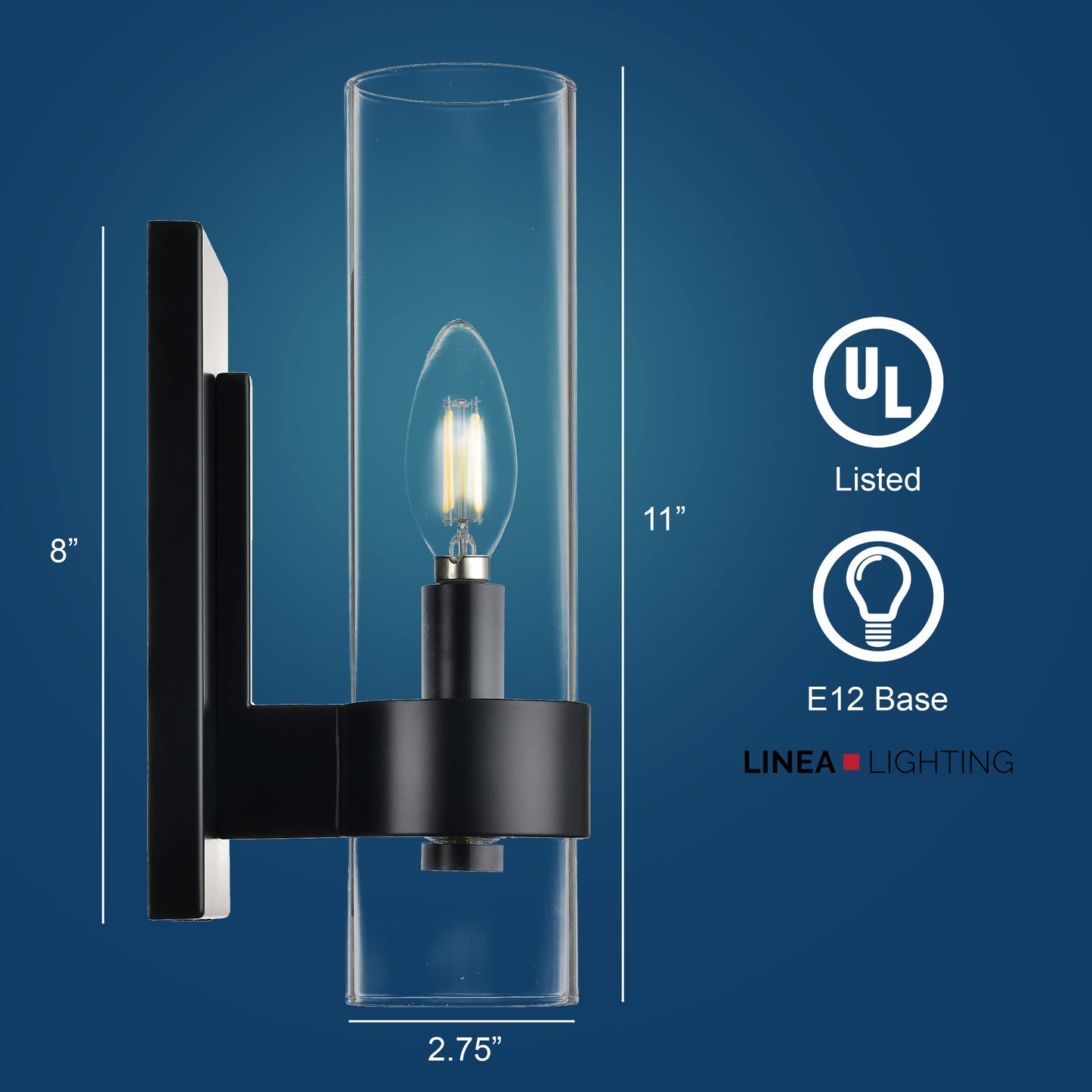 Linea di Liara Teramo Farmhouse Matte Black Wall Lighting Modern Bathroom Wall Lights for Hallway and Bedroom Wall Sconce Lighting Fixture - Clear