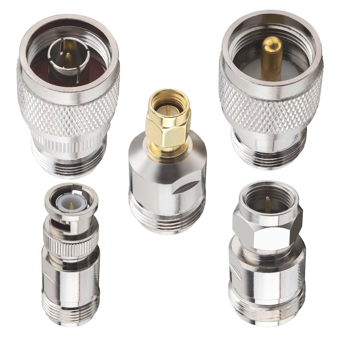 Kaunosta 10-Piece N-Type Adapter Kit,50 Ohm RF Adapter Kit, N-Female to F/BNC/SMA/UHF/N Male & Female Coax Set for Ham Radio, Uniden Scanner, SWR