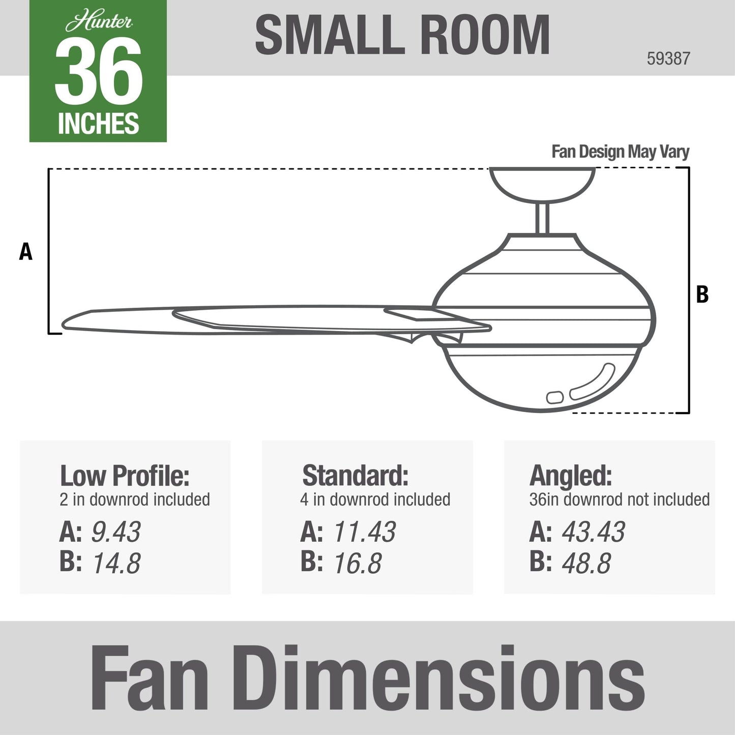 Hunter 36 inch Small Indoor Ceiling Fan with LED Light and Pull Chain - Standard Mount Bronze Ceiling Fan, 4 Blades, for Bedroom, Home Office, or