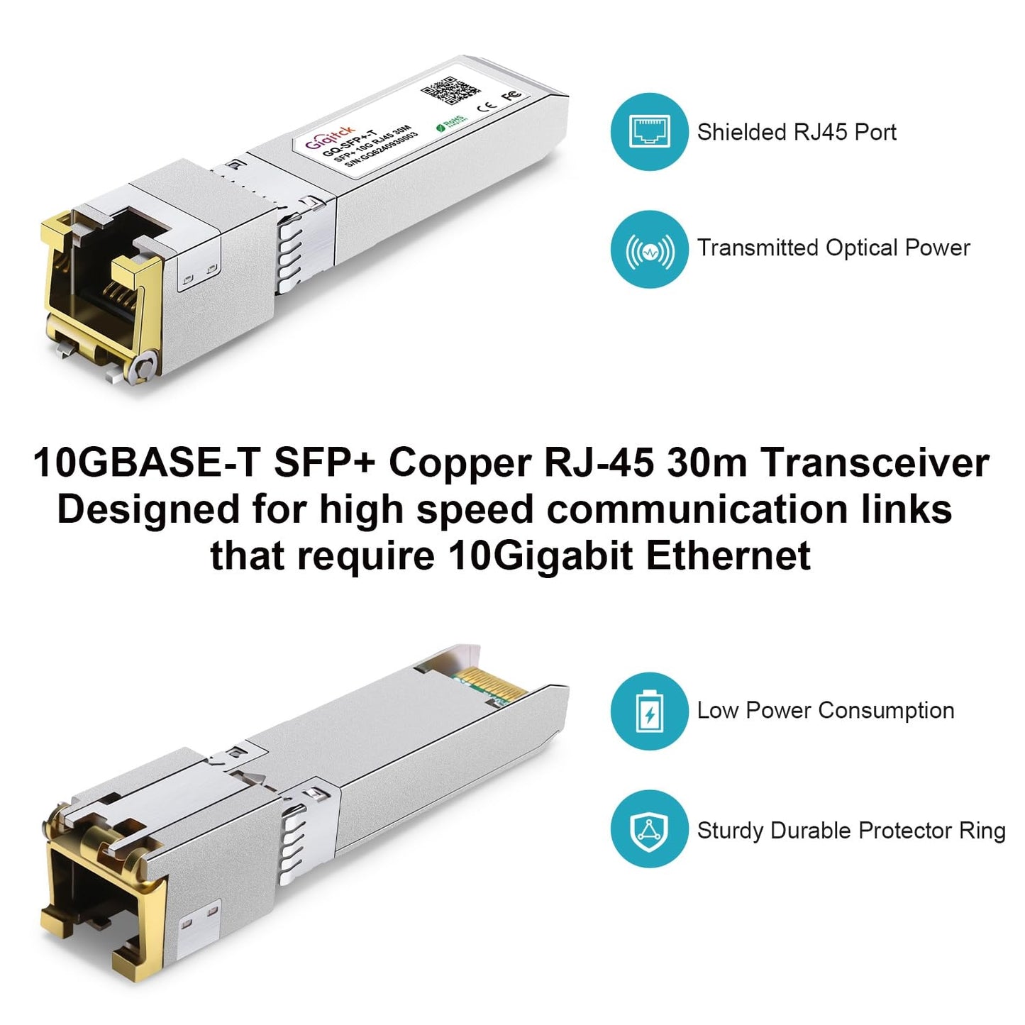 10GBase-T SFP+ to RJ-45 Transceiver, 10G SFP+ Copper Module for Cat6a/Cat7 Ethernet Cable, 30m, Compatible with Cisco SFP-10G-T-S, Ubiquiti UniFi