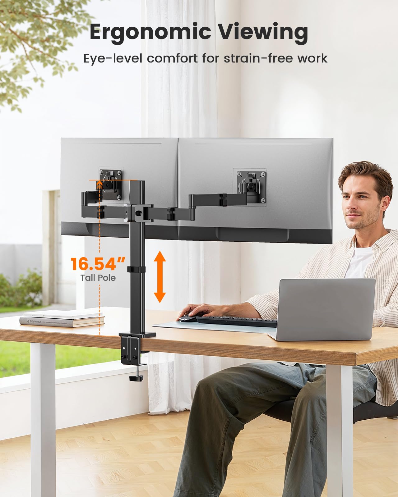 ErGear Dual Monitor Stand for 17-32 inch, Dual Monitor Mount with Adjustable Tilt, Swivel, Rotation, Tiered Arms for Extra Height, Supports 22 lbs per