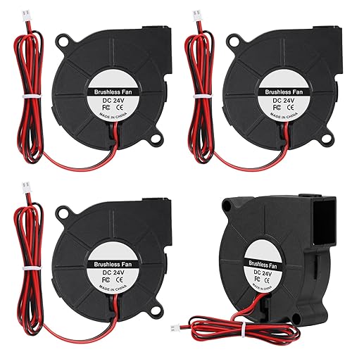 4pcs 50mm 5015 Blower Fan 24V Fans Blower Turbine Turbo Dual Ball Bearing, 1000mm/39in Cable Brushless Cooling 50mmx15mm 2PIN for 3D Printer Hotend