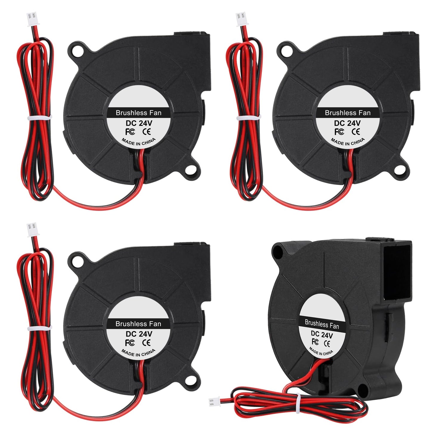 4pcs 50mm 5015 Blower Fan 24V Fans Blower Turbine Turbo Dual Ball Bearing, 1000mm/39in Cable Brushless Cooling 50mmx15mm 2PIN for 3D Printer Hotend