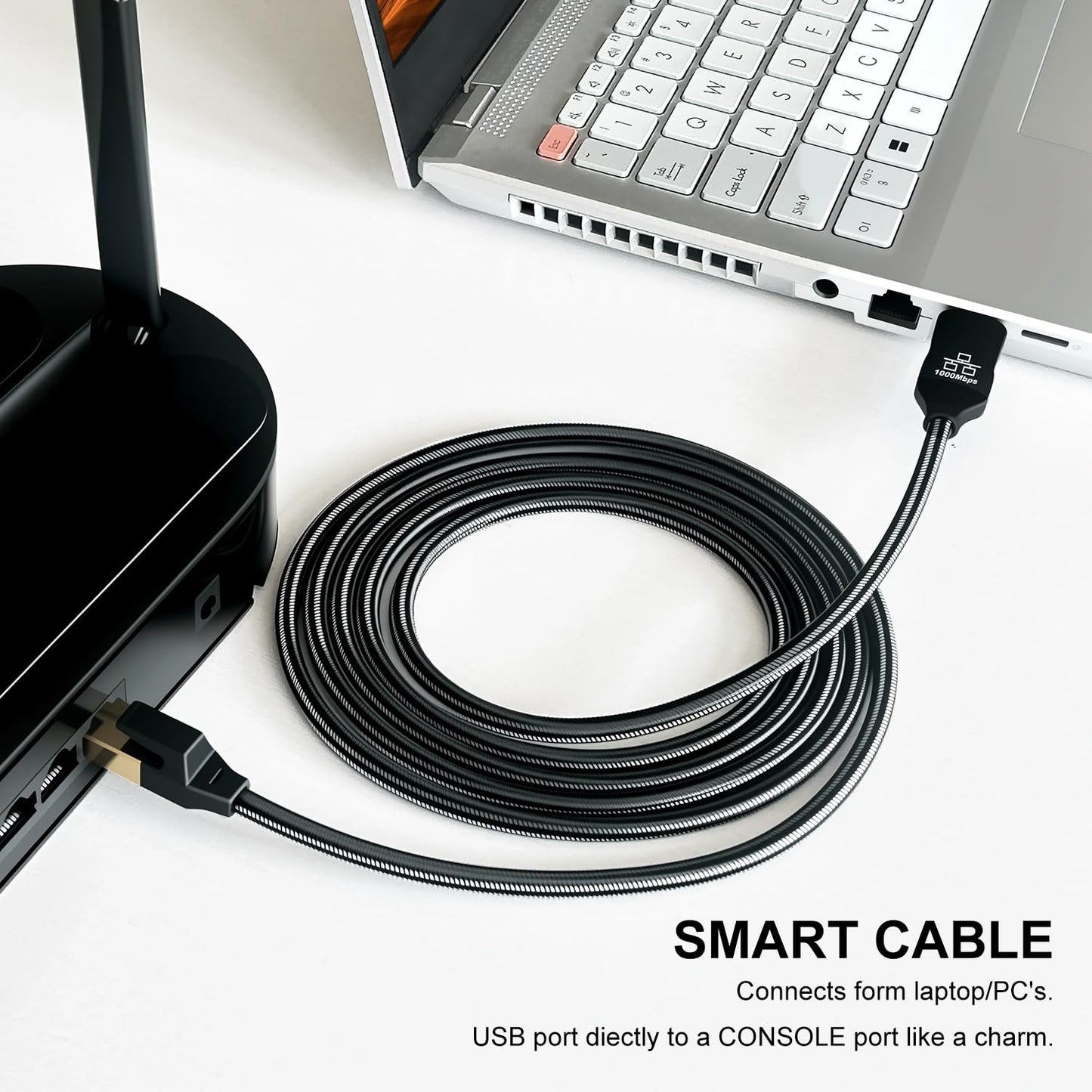Jelly Tang USB to Ethernet Cable 10Ft,USB 3.0 Male to RJ45 Serial Adapter Directly Connected, Compatible with Laptop, PC, MacBook, Switch, Windows