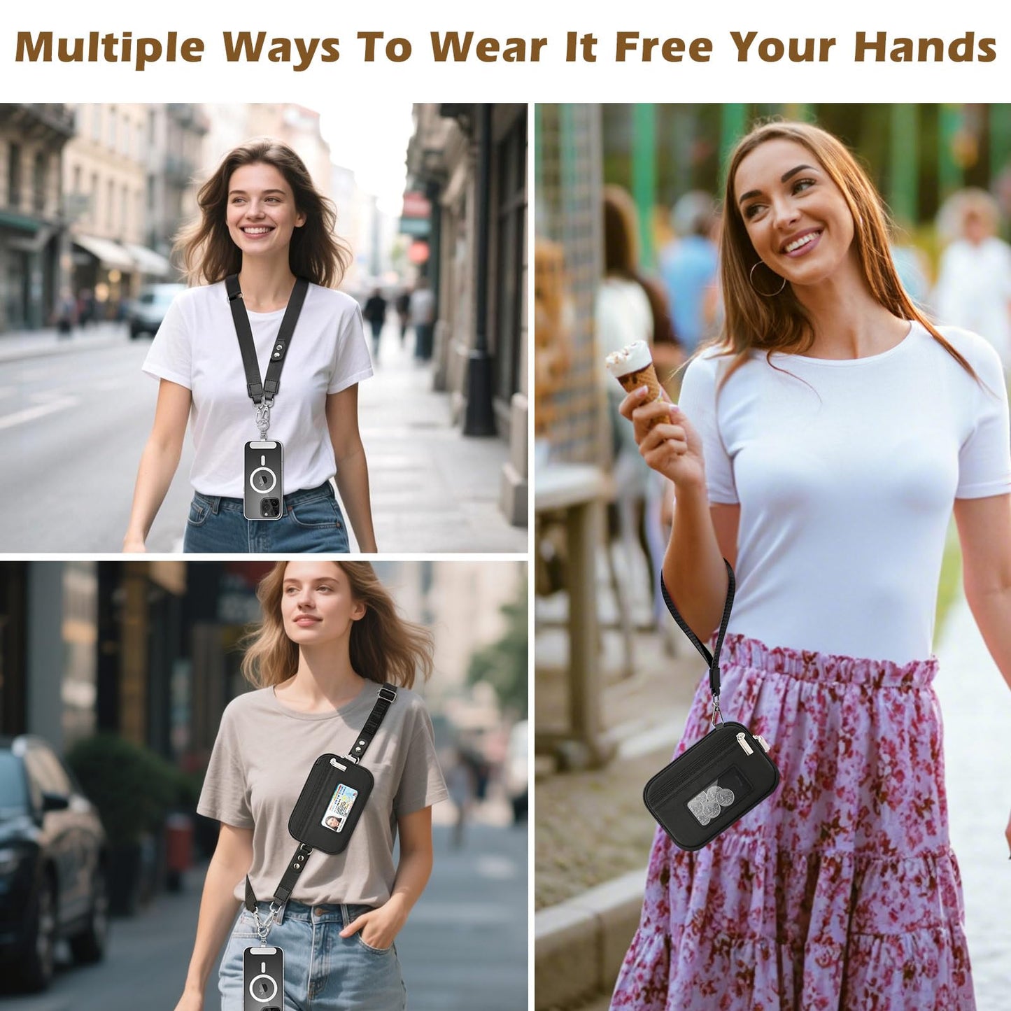 MoKo Phone Crossbody Lanyard with RFID Wallet, Clip and Go Strap Crossbody Lanyard & Detachable Wallet with ID Window, Adjustable iPhone Strap