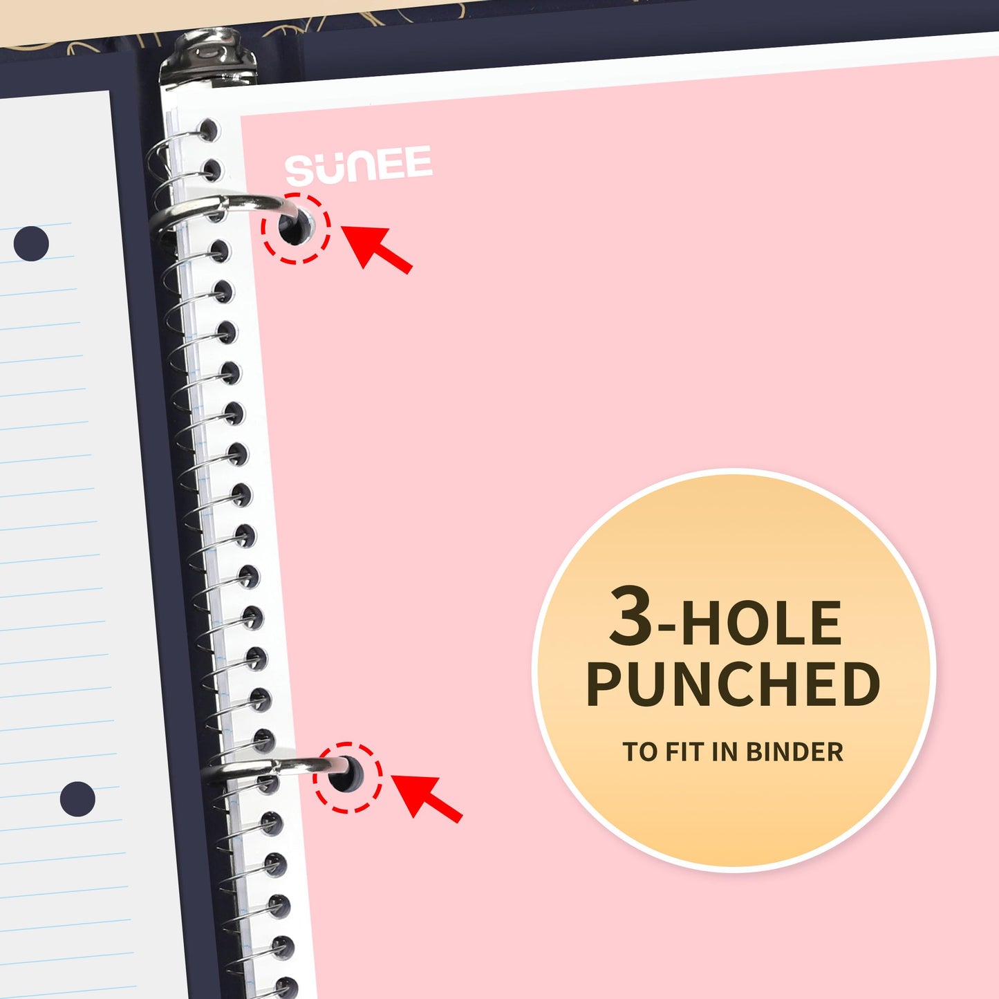 SUNEE Spiral Notebooks College Ruled, 1-Subject, 4 Pack, 8 x 10-1/2 in, 70 Sheets, 3-Hole Punched 70gsm Paper, Pastel Pink, Purple, Blue, Green