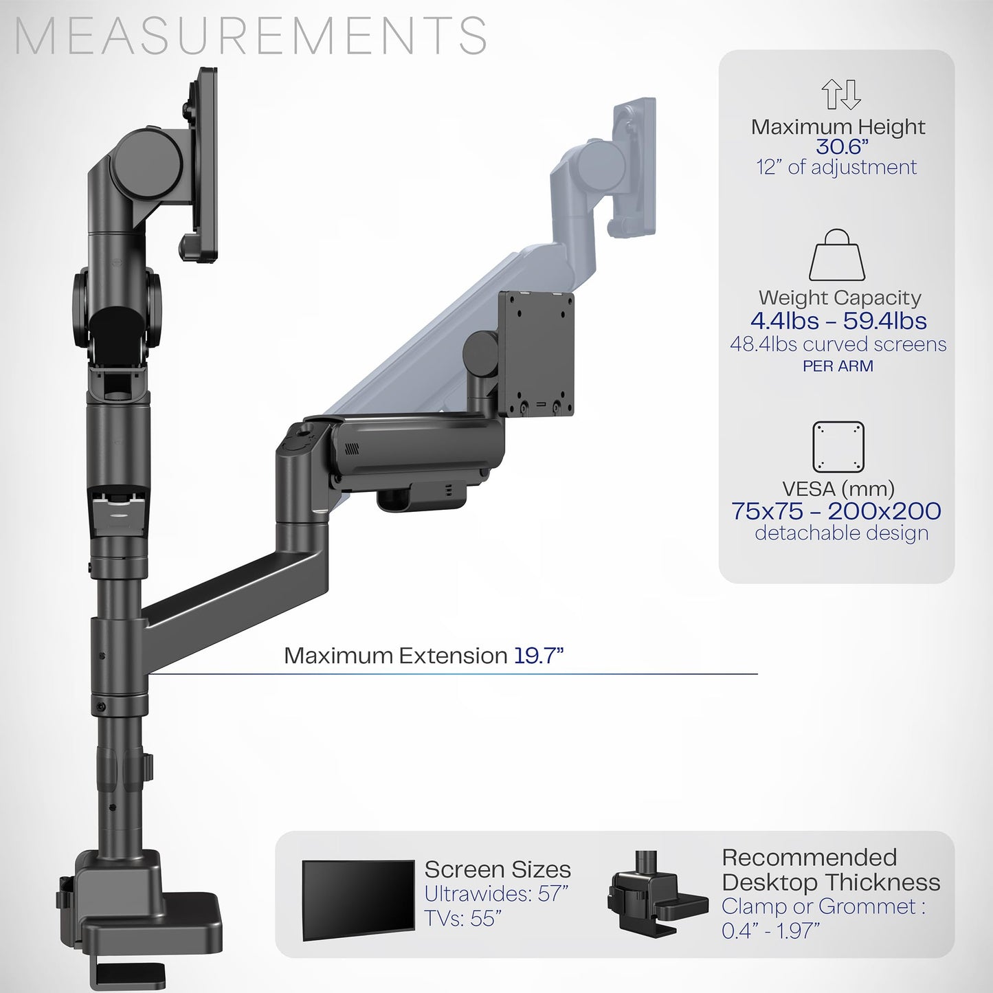 VIVO Dual Ultrawide Monitor Arms with Pole, 57 inch Screens up to 59.4 lbs, Desk Mount TV and Monitor Stand Designed for Samsung Odyssey Ark, Neo G9
