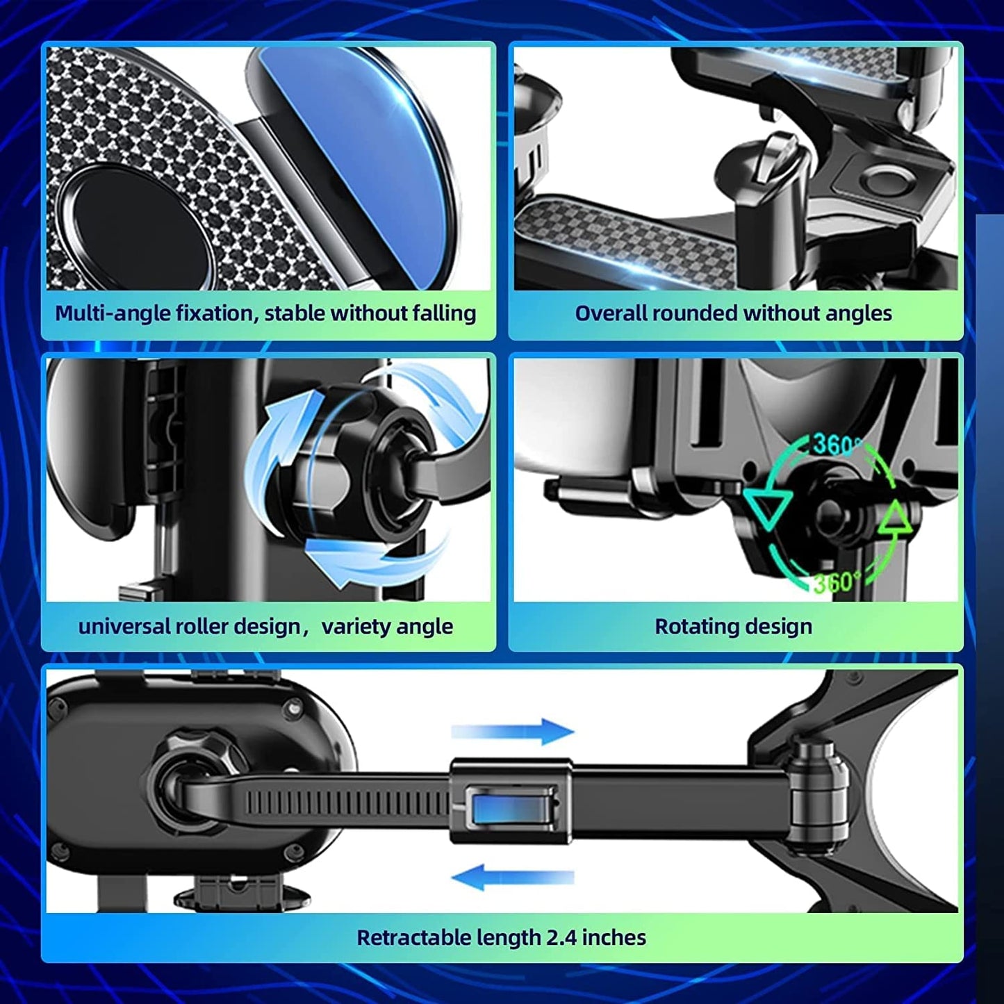 Rearview Mirror Phone Holder for Car Phone Holder Mount 360° Rotatable and Retractable ar Mount Cell Phone Holder Hand Free Cell Phone Holder for All