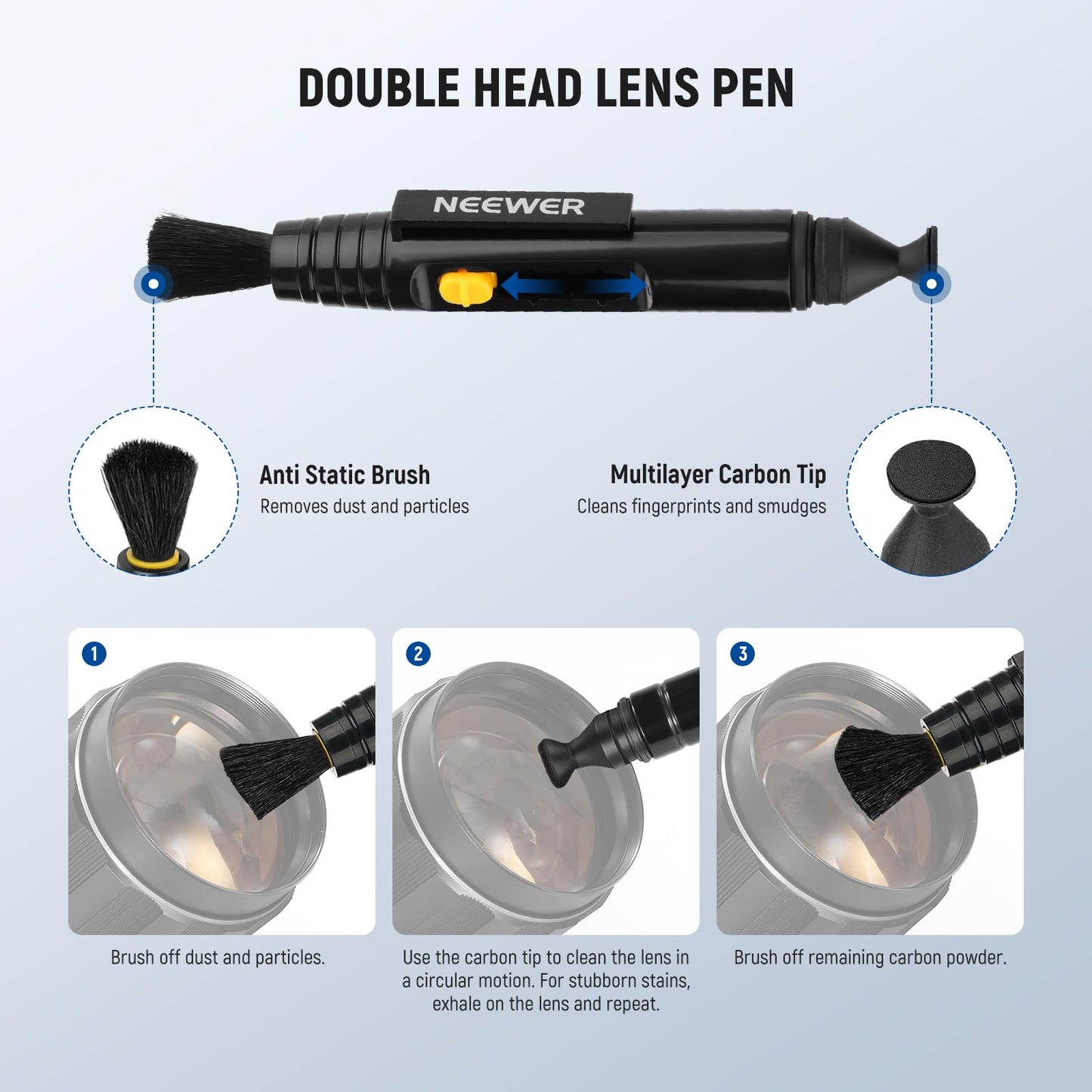 NEEWER 6 in 1 Camera Lens Cleaning Kit for Electronics, Phones, Tablets, 3X Double Head Lens Brush Pen + 2X 24mm Full Frame Sensor Swab + 1x Cleaning