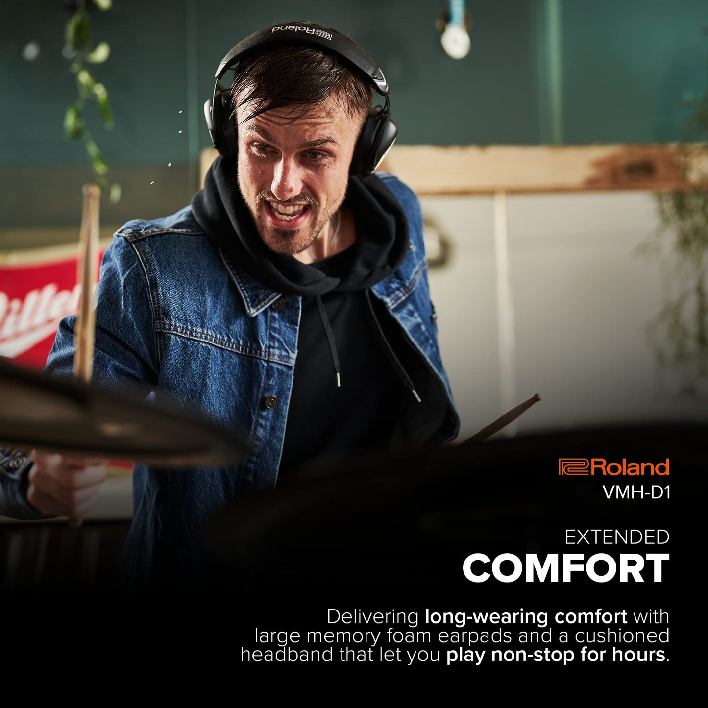 Roland VMH-D1 V-Drums Headphones | Designed V-Moda for V-Drums & All Electronic Drum Kits | Immersive Sound | Extended Comfort | Long Cable…