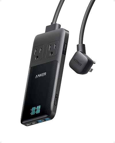 Anker Prime Charging Station, 140W 6-in-1 Travel Power Strip, 5ft Detachable Extension Cord with Multiple Outlets, 2 AC, 2 USB C, 2 USB A, Desk
