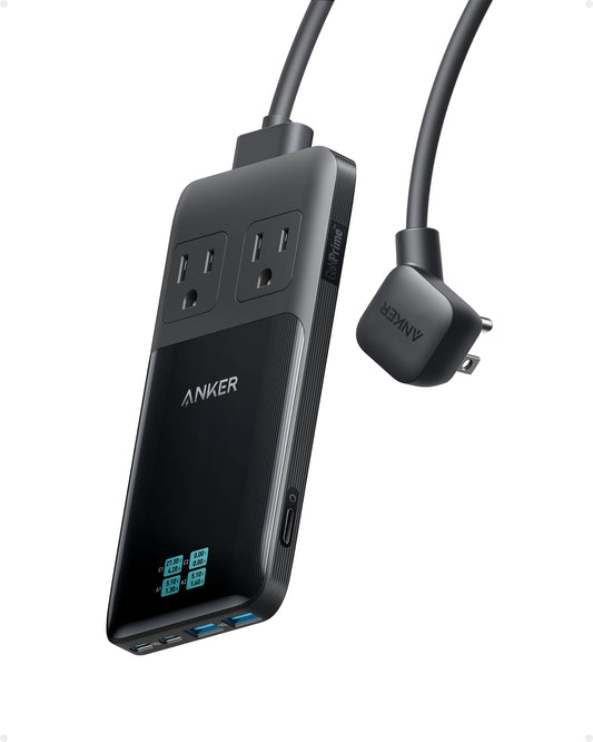 Anker Prime Charging Station, 140W 6-in-1 Travel Power Strip, 5ft Detachable Extension Cord with Multiple Outlets, 2 AC, 2 USB C, 2 USB A, Desk