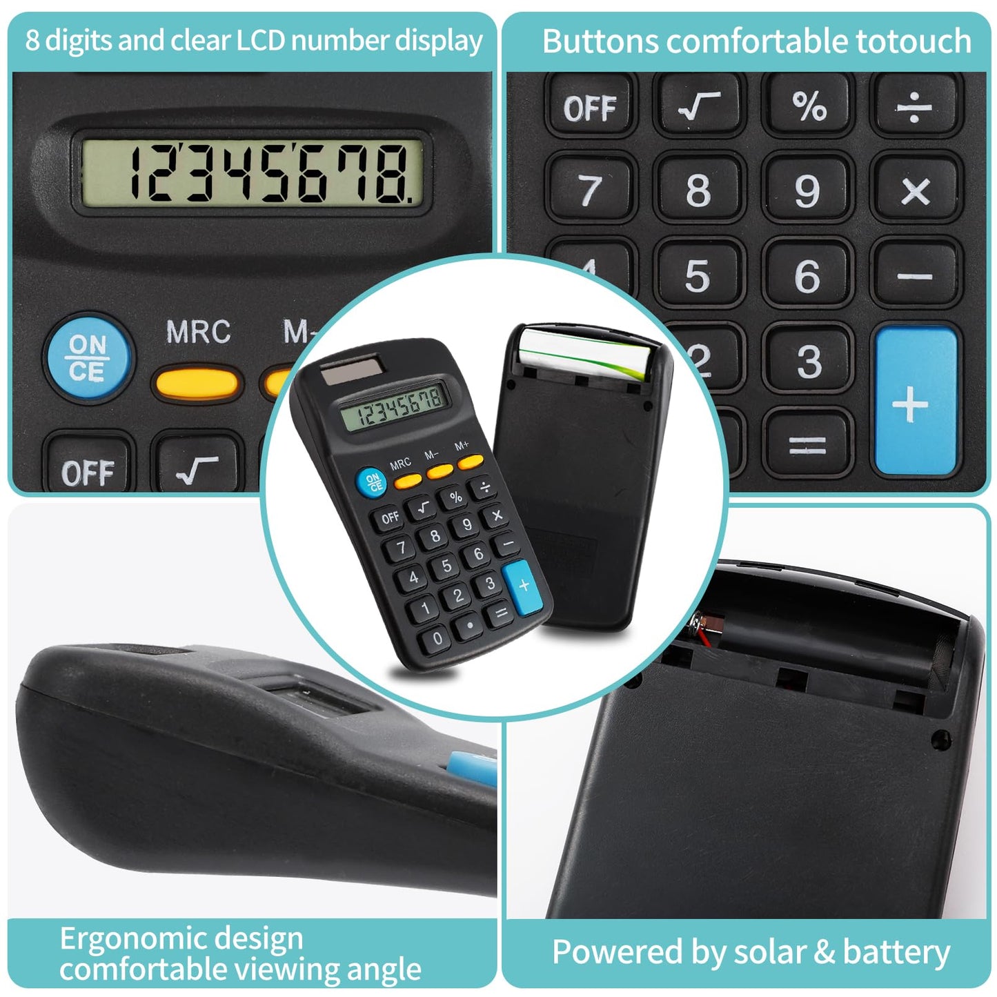 Dyrfolm 24 Pieces Pocket Size Mini Calculators,Pocket Calculator,Solar Battery Dual Power Desktop Calculators,8 Digit Display Basic Calculator