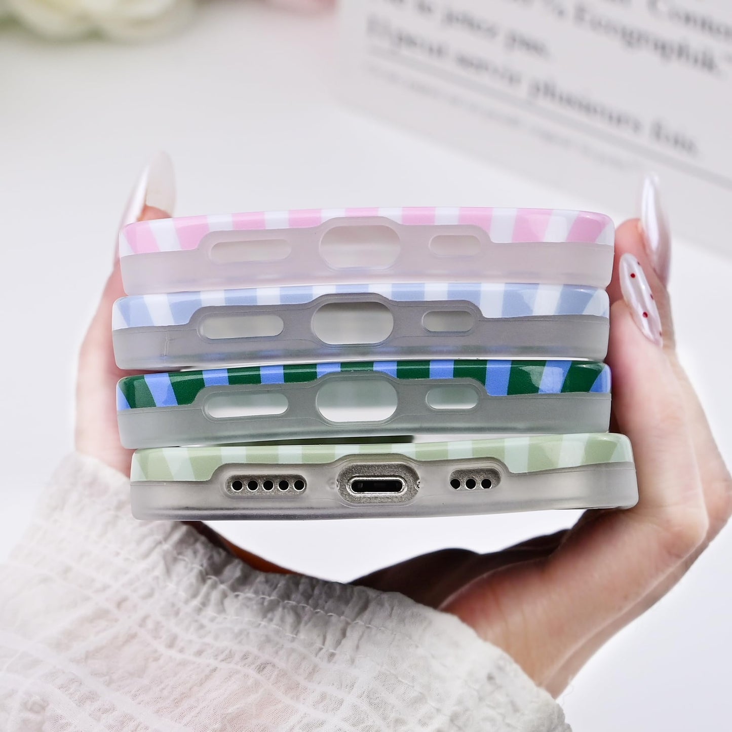 SleekCover Cute Striped Case for iPhone 15 Pro Max 6.7",Green
