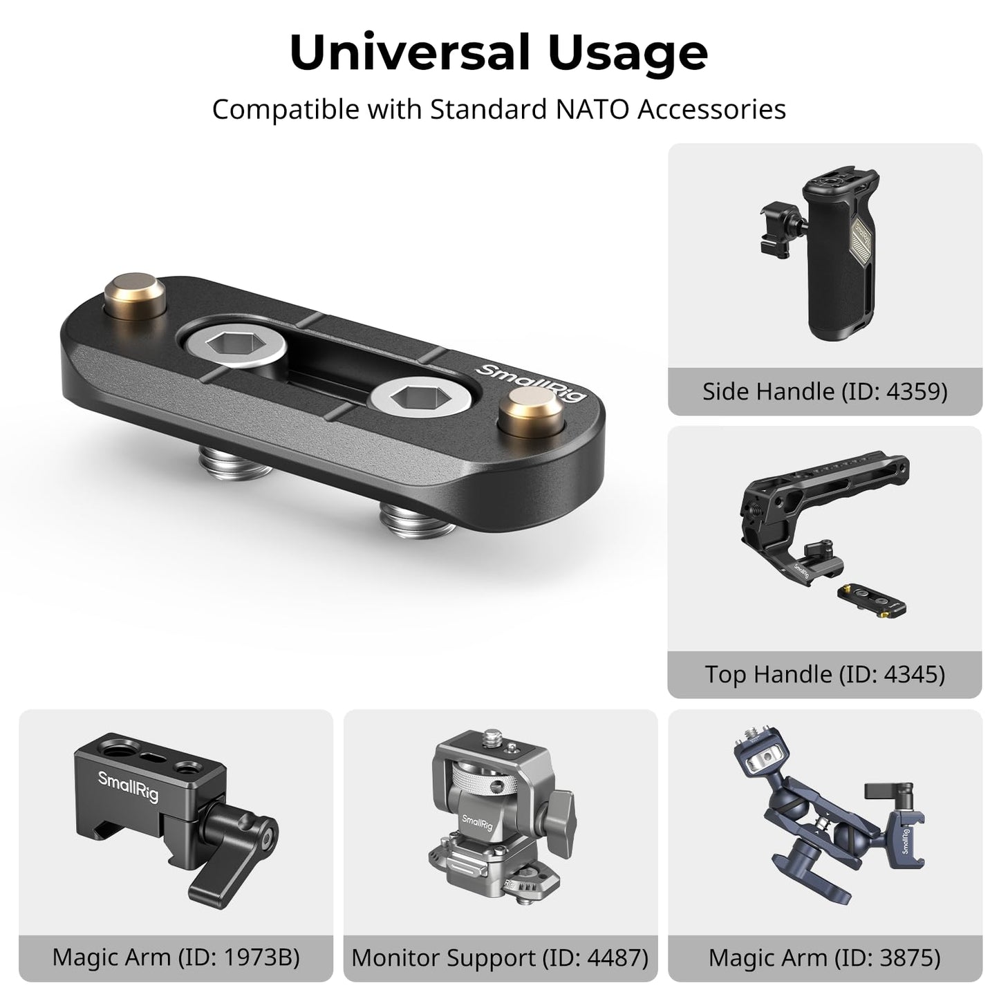 SmallRig Mini NATO Rail, Anti-Off Quick Release NATO Rail, Thickness 6mm, Length 48mm for NATO Handle, Camera Cage - 2172