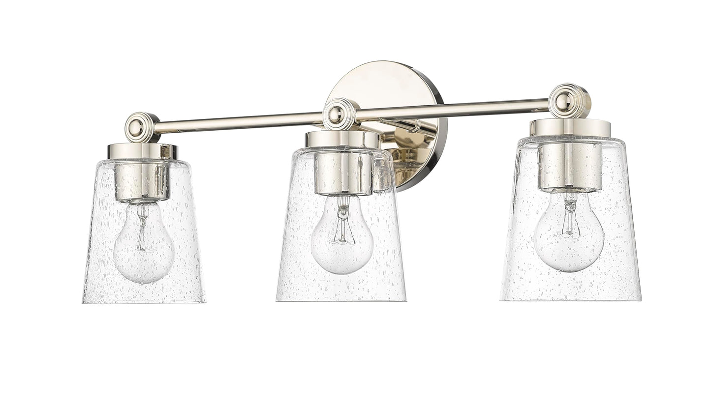 ML Lighting | Lauryn Collection | 22003-PN | 3 Light Vanity in Polished Nickel Finish with Clear Seeded Glass Shade | Versatile Design That adds