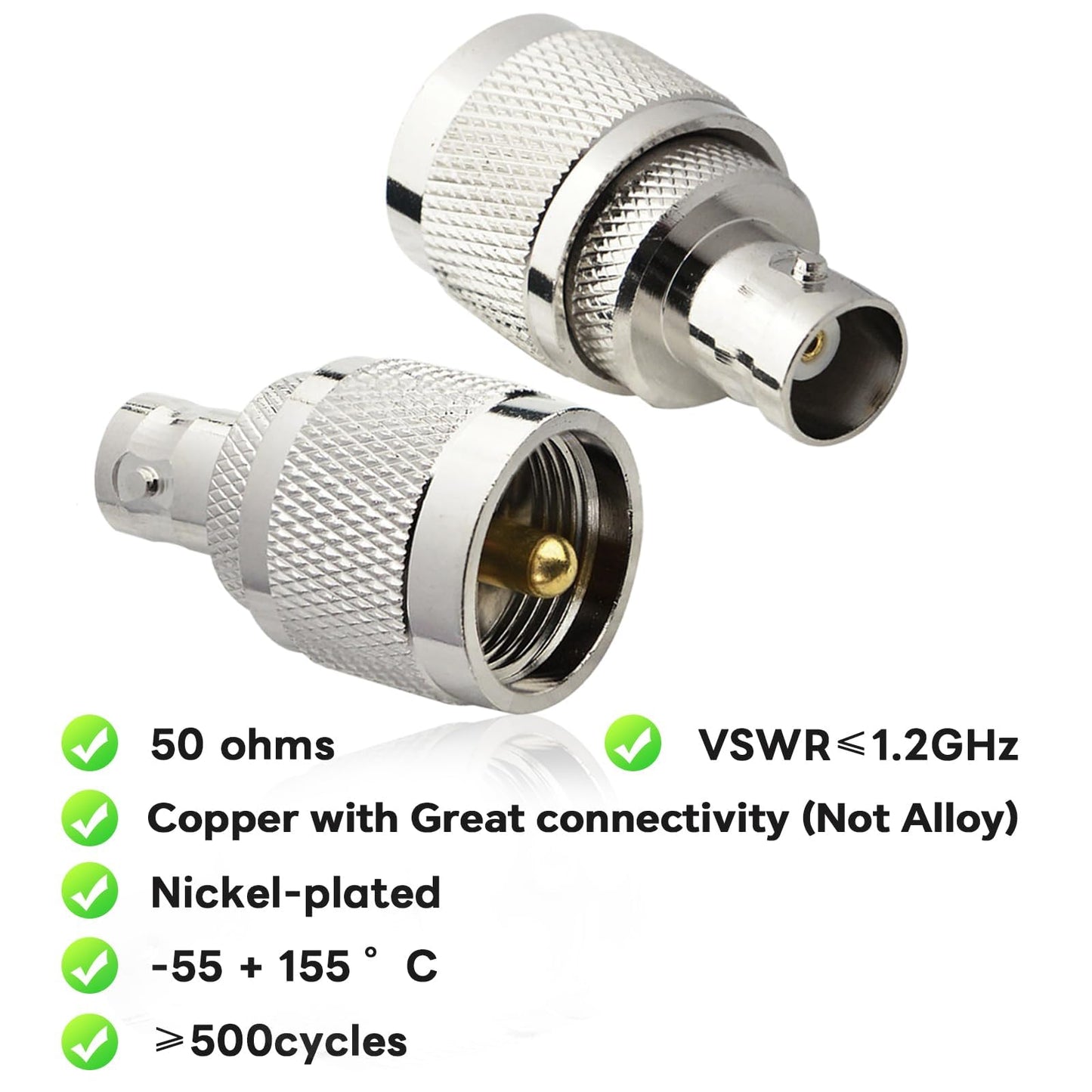 Boobrie BNC UHF Coax Connector PL259 UHF Male to BNC Female Coaxial Connector Low Loss Coax Adapter for RF Antennas/Wireless LAN Devices/Coaxial