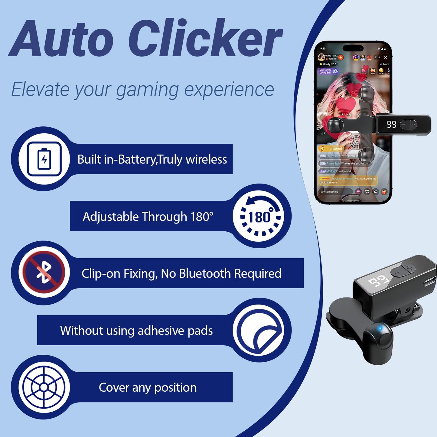 Auto Clicker Smart Tapper for iPhone iPad Android TikTok - Auto Touch Device with 107 Adjustable Speed, Instant Clicker for Live Stream Likes, Social