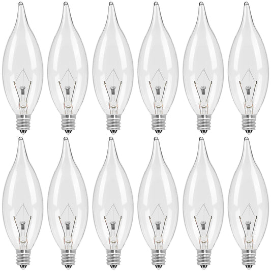 COLWATT 12-Pack Candelabra Light Bulbs 40W Warm White 2500K, 380 Lumen Candle Chandelier Bulb for Ceiling Fan, Pendants or Outdoor, CA10 Clear Type B
