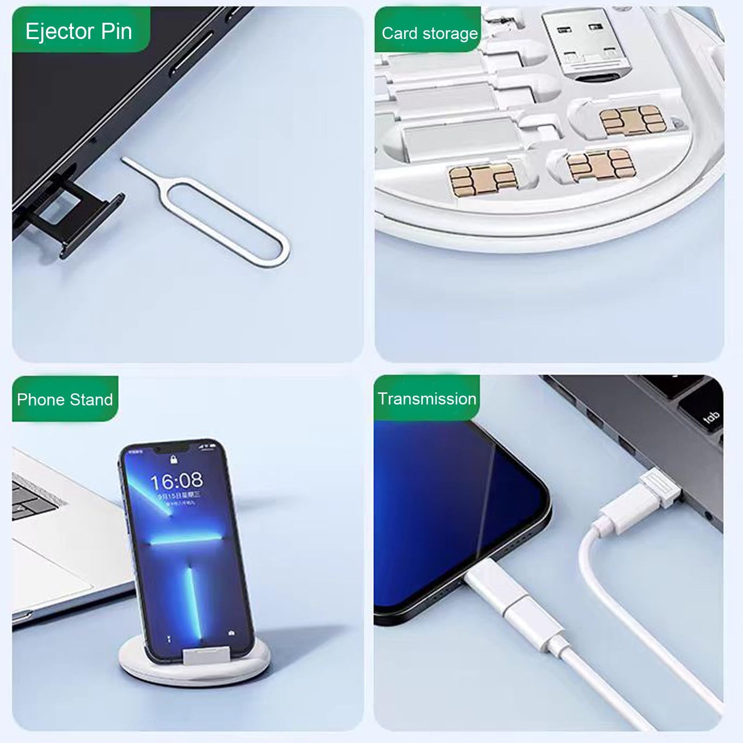 ZALUJMUS Multifunctional Data Cable Storage Box Adaptor for USB-C and Micro-USB Devices Universal Data Transfer Cable (White)