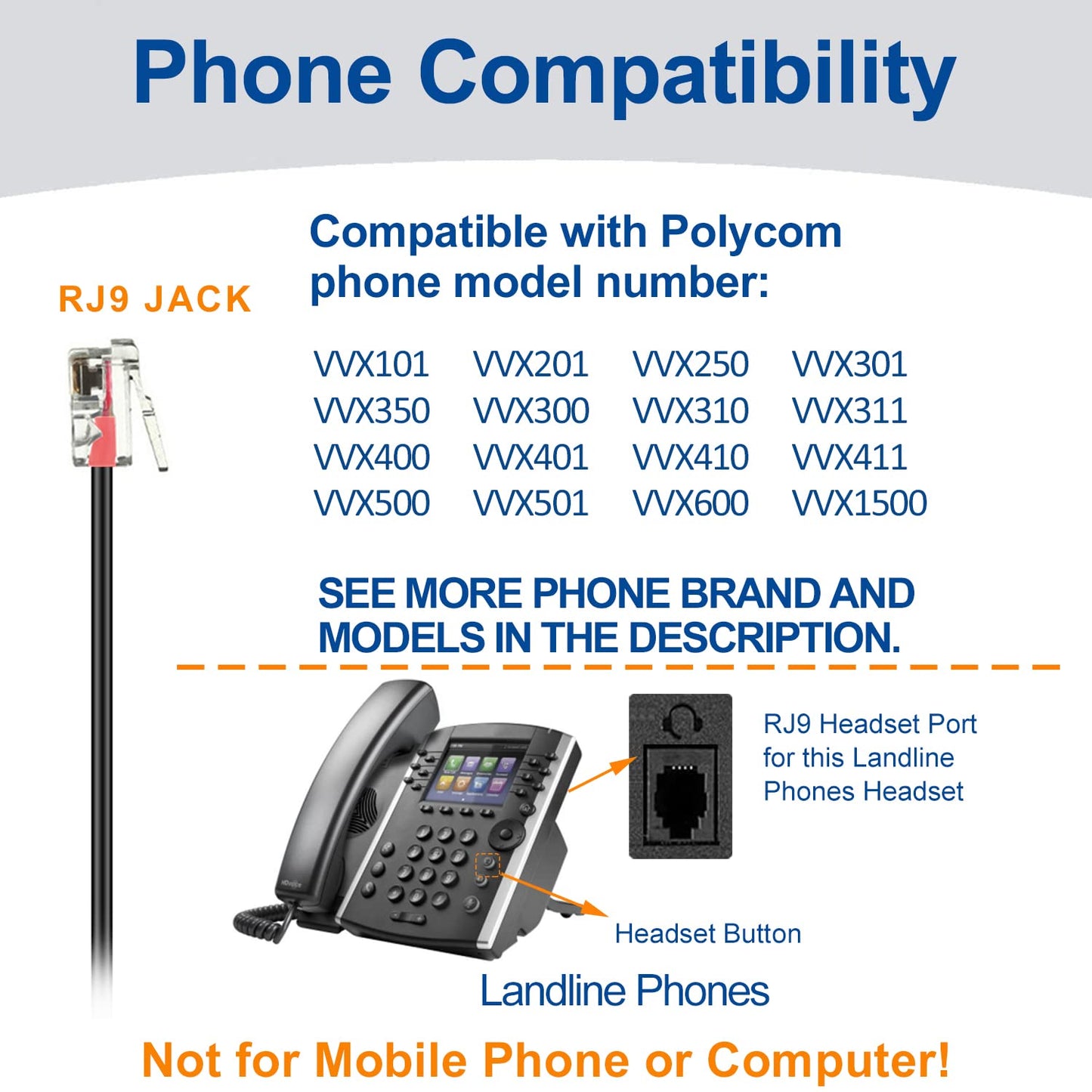 Callez RJ9 Phone Headsets with Microphone Noise Cancelling, Binaural Office Telephone Headsets Work for Polycom VVX411 VVX410 VVX400 VVX500 VVX310