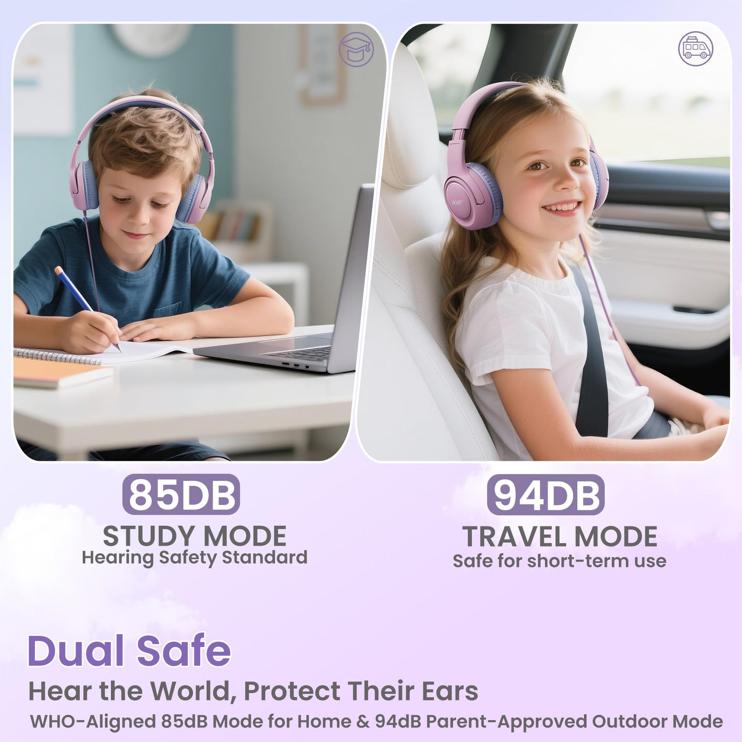 Acer USB?C Kids Headphones for School, 85?94dB Limiter, w/Mic HK03C