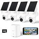 UCOCARE Solar Camera Kit, 4K/8MP Security Cameras Wireless Outdoor with Base Station Enhanced WiFi 300m Coverage, 64GB TF Card, No Subscription, 360°