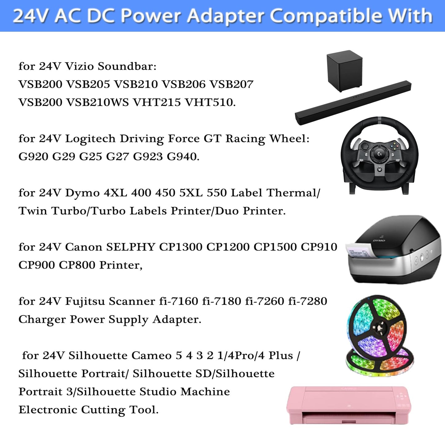 TKDY 24V 2.5A Power Supply 60W AC Adapter AC 100-240V to DC 24 Volt 2.5 Amp Converter, fit for 24Vdc LED Light Strip, Speaker, Soundbar, Printer…