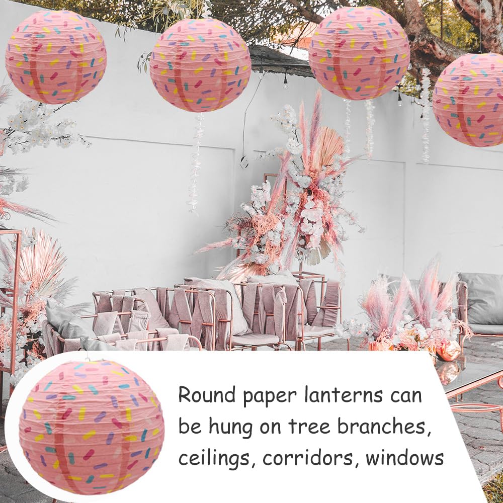 Hocansen 3 PCS Paper Lanterns Donut Decorations 25cm/8in Hanging Papers Lantern Party Decorations DIY Hanging Lamp Foldable Round Paper Ice Cream