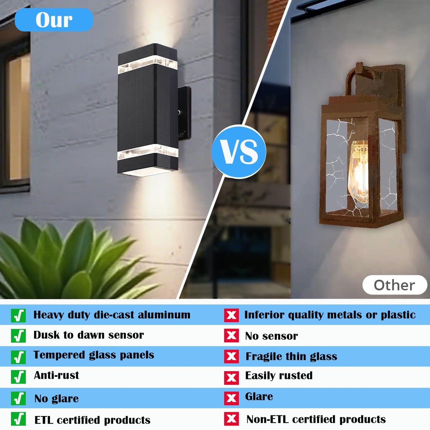 iYogaled Dawn to Dusk Outdoor Light Fixture, Front Porch Light-Bulbs Included, Exterior Wall Sconce, Up and Down Lights Outdoor for House, Modern
